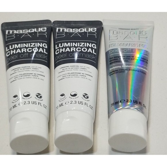 Masque Bar 1 Holographic Foil 2 Luminizing Charcoal Peel Off Masks Lot Of 3 Tube - Picture 1 of 5